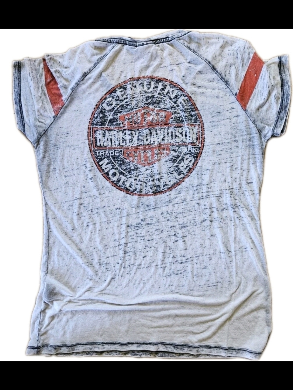 Harley-Davidson Burnout Bedazzled V-Neck Graphic Tee Gray/Orange Size XL - Picture 2 of 8